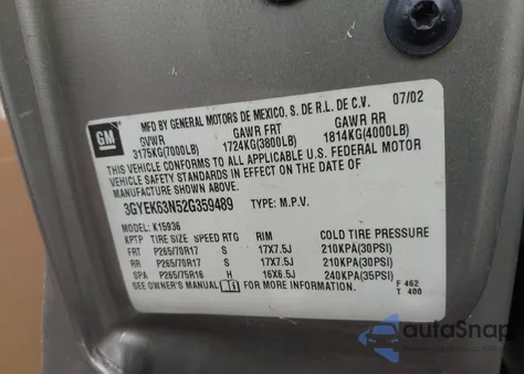 2002 Cadillac Escalade Ext Standard from USA, damaged, VIN 3GYEK63N52G359489